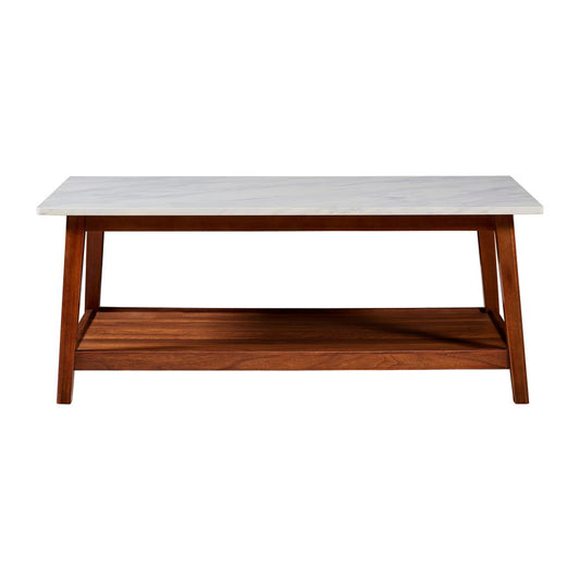 Wooden Coffee Table Faux Marble Finish Modern Design TV Unit
