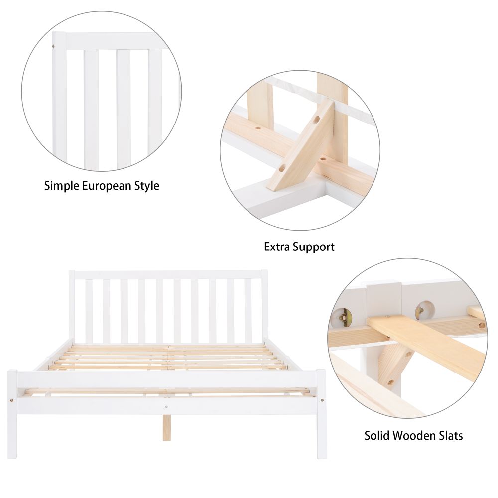 Wooden Bed Frame, Double Bed 4ft6 Solid Wooden Bed Frame, Bedroom Furniture
