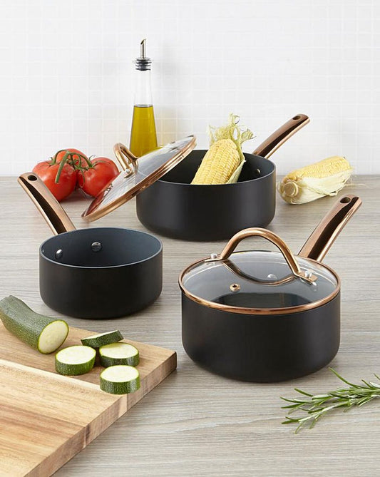 3pc Saucepan Set Non-Stick Cookware Set Stainless Steel Healthy Cooking Copper