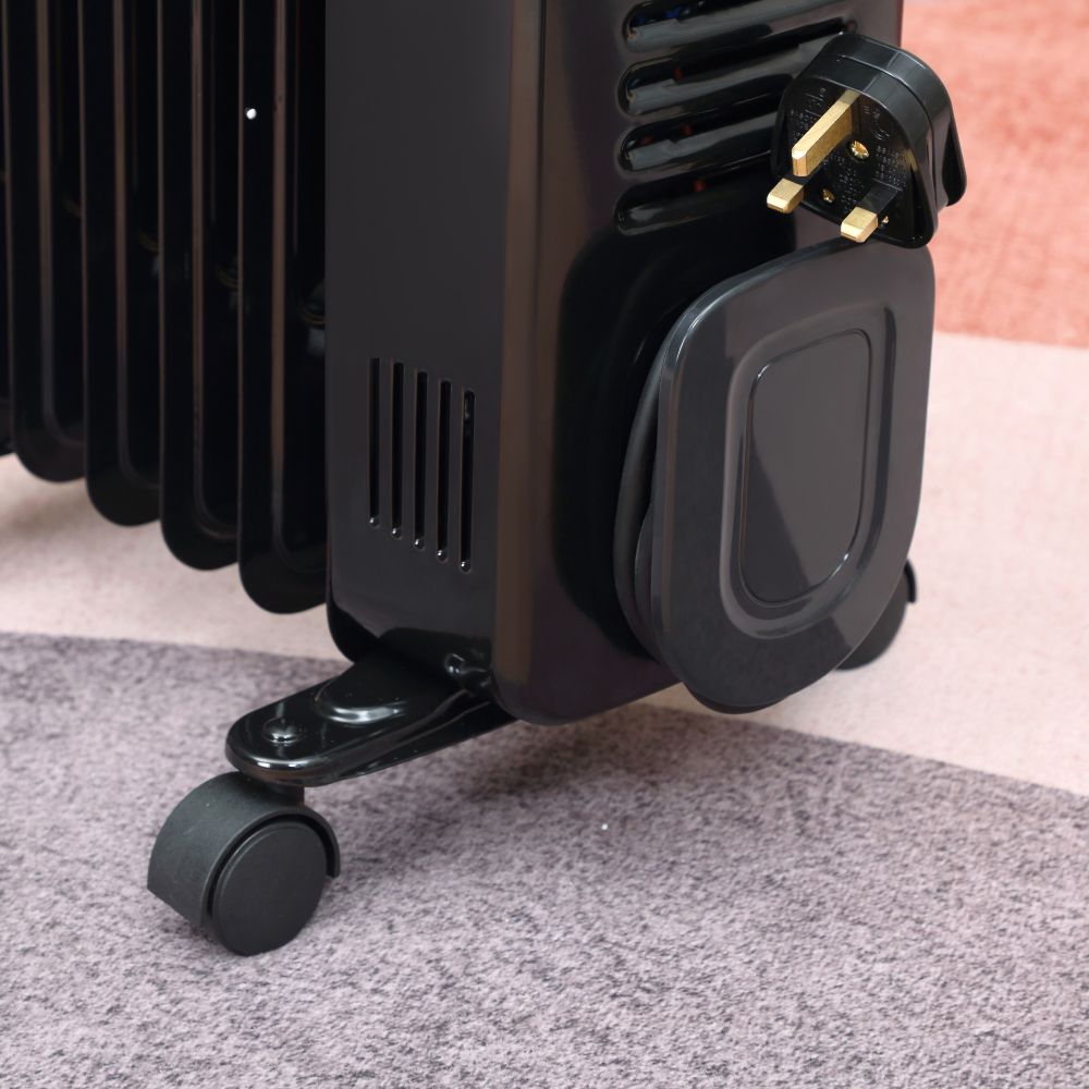 1630W Oil Filled Radiator, 7 Fin Portable Heater w, Timer Remote Control Black
