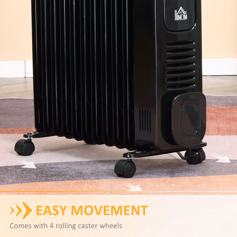 2720W Oil Filled Portable Radiator Space Heater with Remote Control - Black