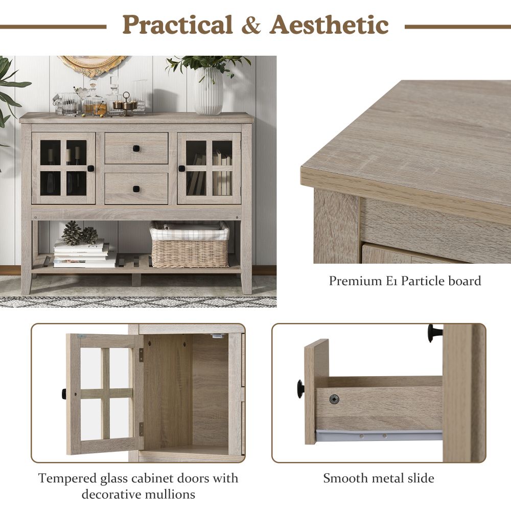 2 drawers & 2 doors Sideboard, Kitchen Buffet, Cupboard Storage Cabinet