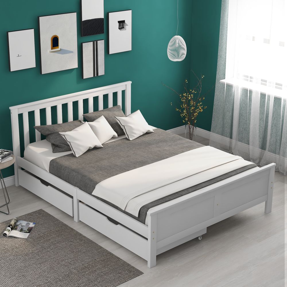 wooden bed with drawers