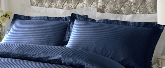 300 TC - 100% Cotton Sateen Stripe Pillowcase Pair Navy Blue
