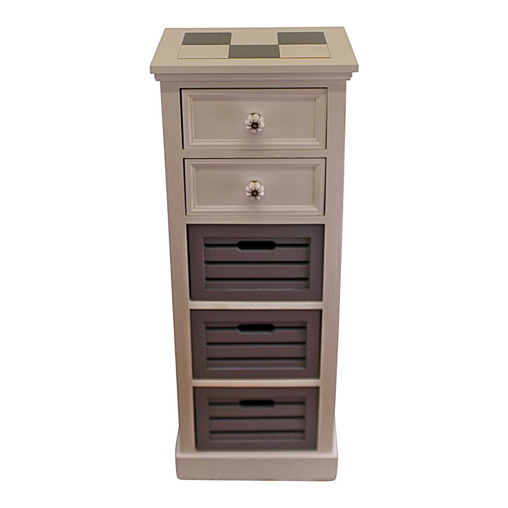 Contemporary Grey & White Chest Of Drawers, 5 Drawers