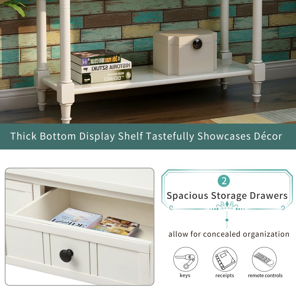 Daisy Series Console Table with Two Drawers and Bottom Shelf (Ivory White)