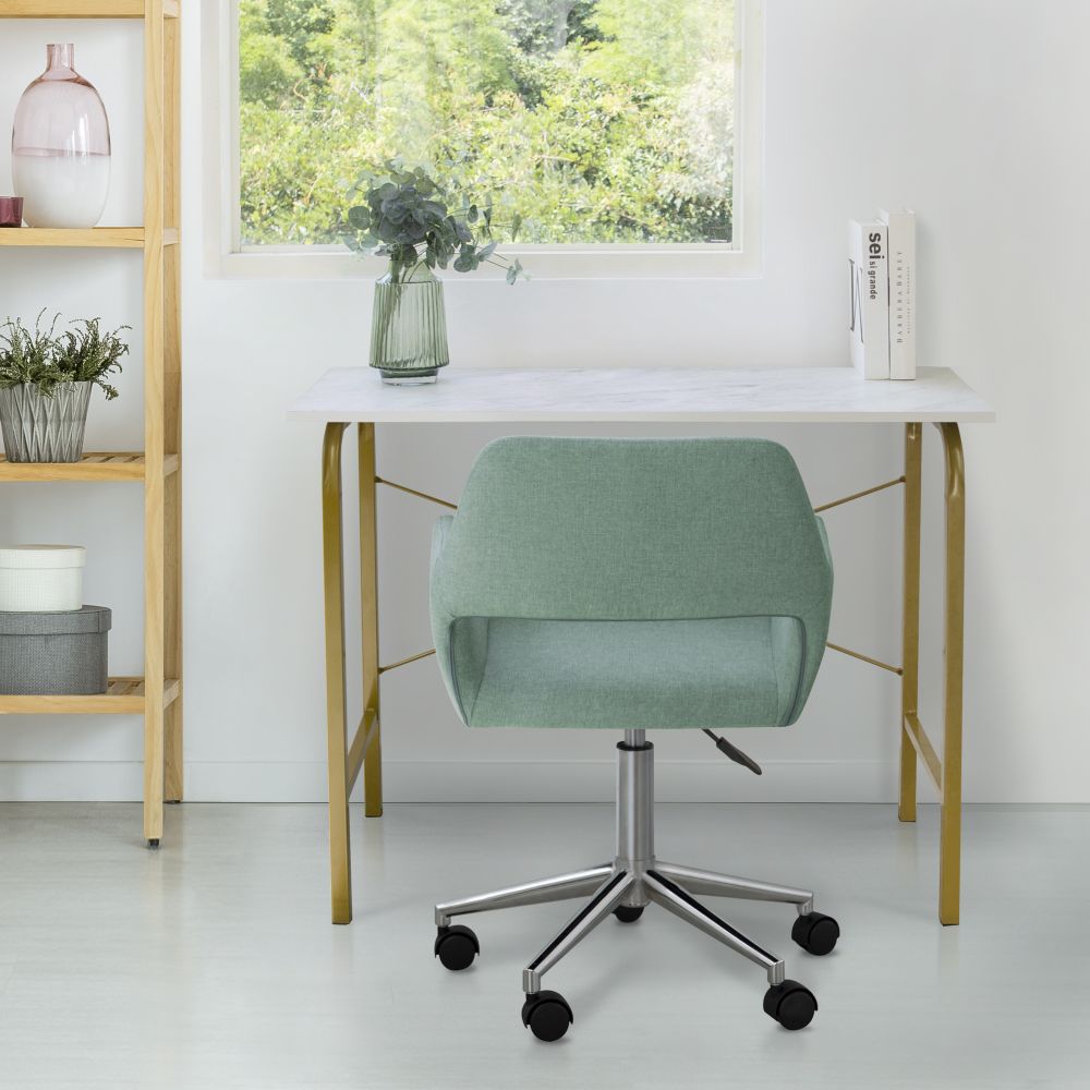 Office Wooden Computer Desk, Study Writing Table, White Faux Marble