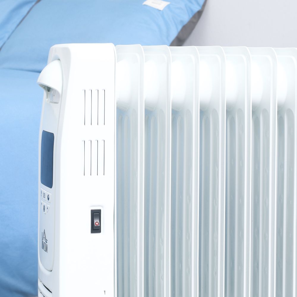 2180W Oil Filled Radiator, 9 Fin Portable Heater w, Timer Remote Control White