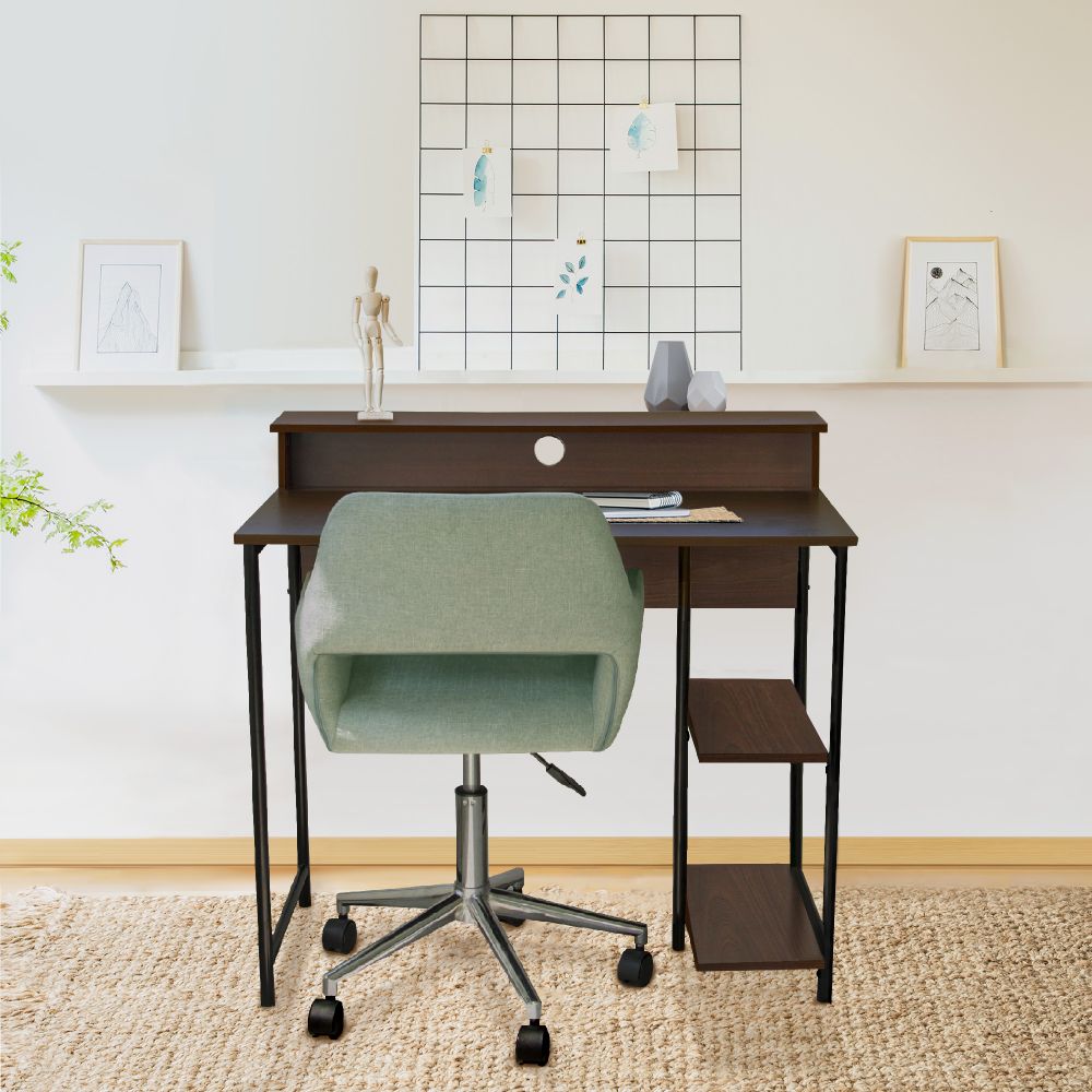 35" Wooden Home Office Study Computer Desk & Shelves Brown