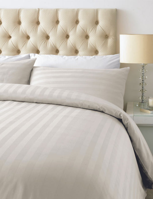 800 TC - Cotton Rich Satin Stripe Duvet Cover Set Ivory