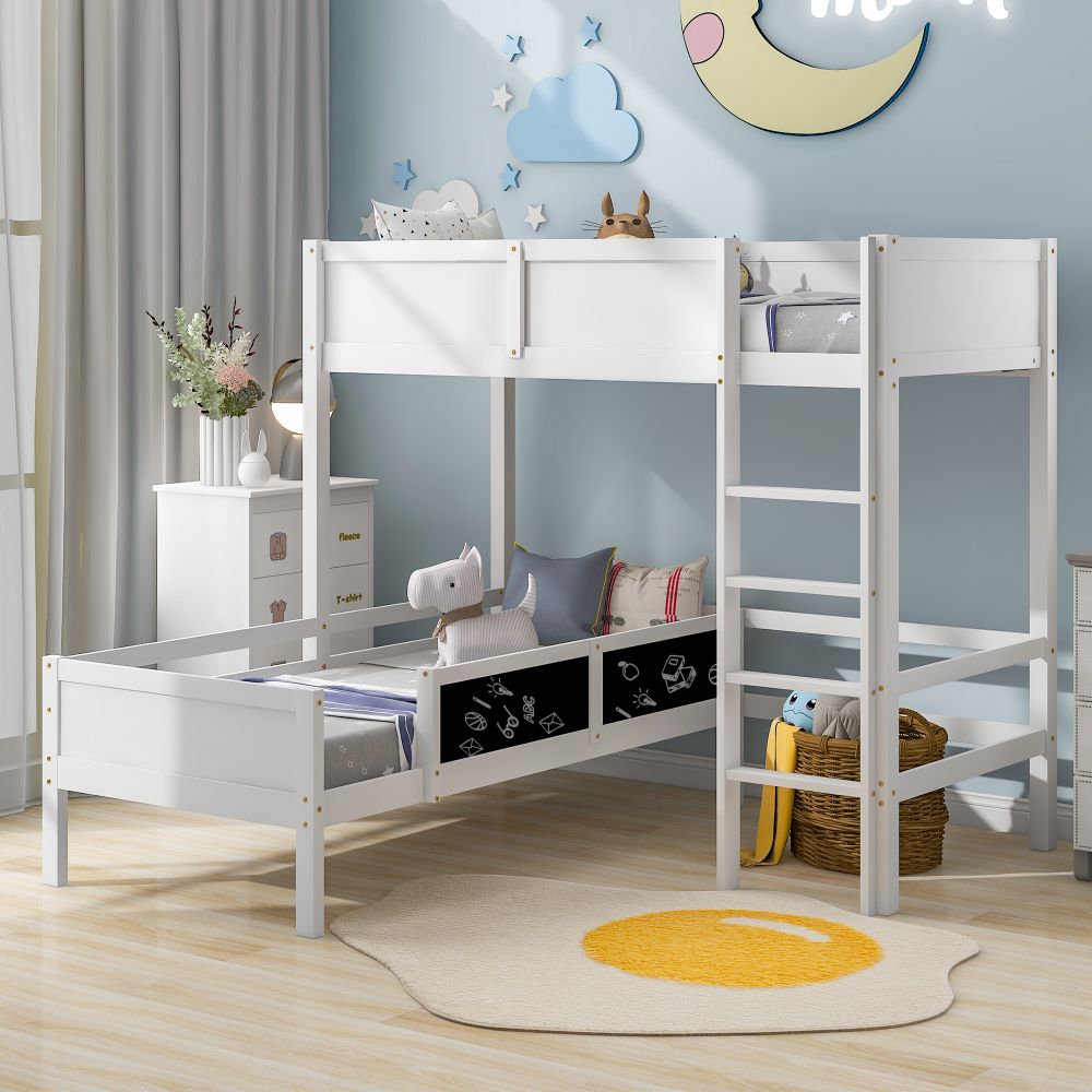 Bunk Bed L Shape Sleeper Bed with Blackborad for Children and Teens 3FT