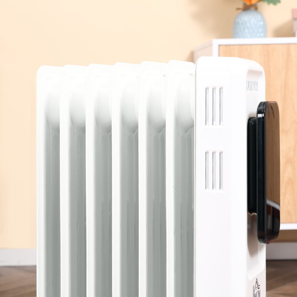 1630W Oil Filled Radiator, 7 Fin Portable Heater w, Timer Remote Control White