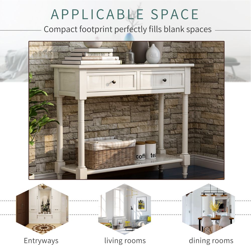 Daisy Series Console Table with Two Drawers and Bottom Shelf (Ivory White)