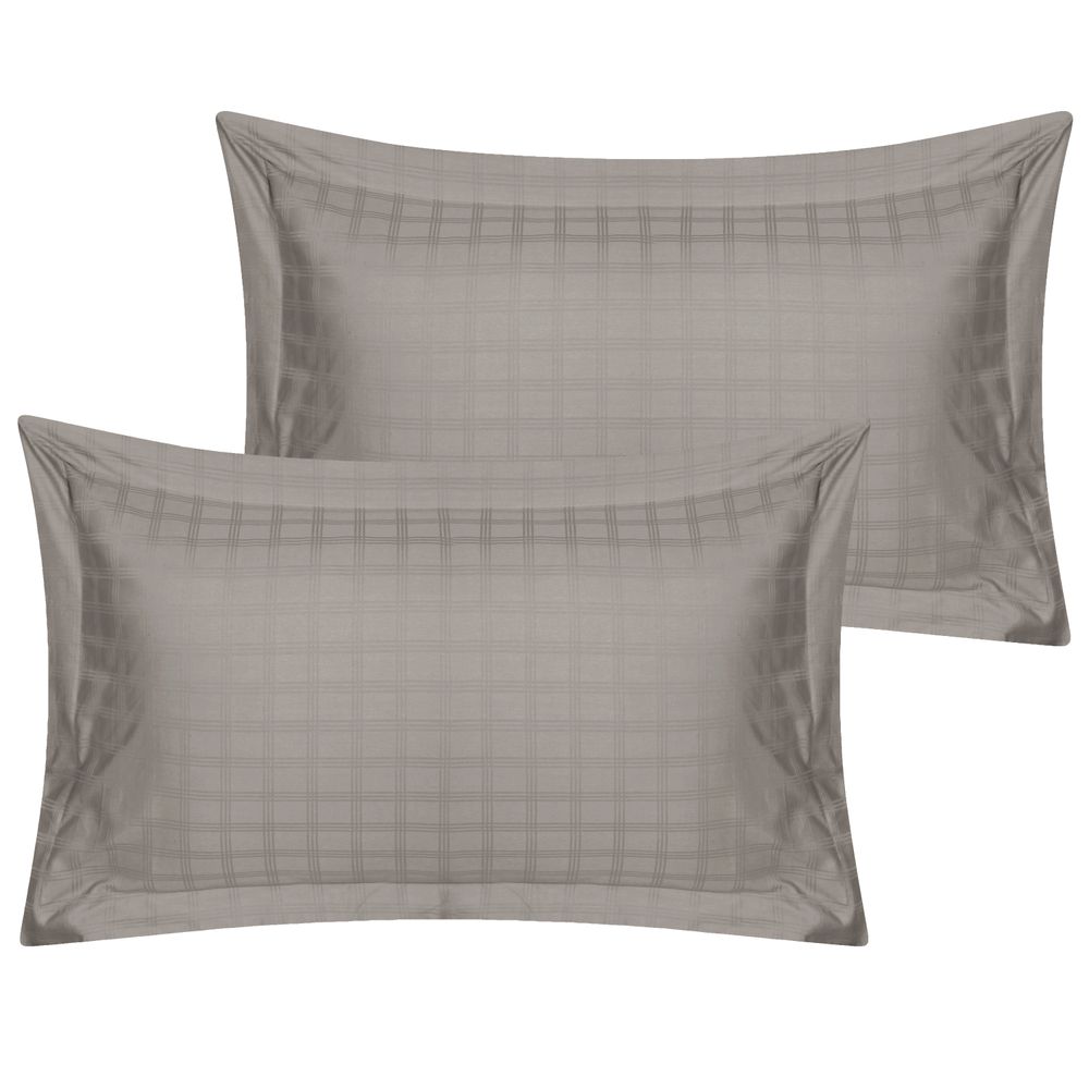400TC - 100% Cotton Satin Stripe Check Pillowcase Pair Silver Grey