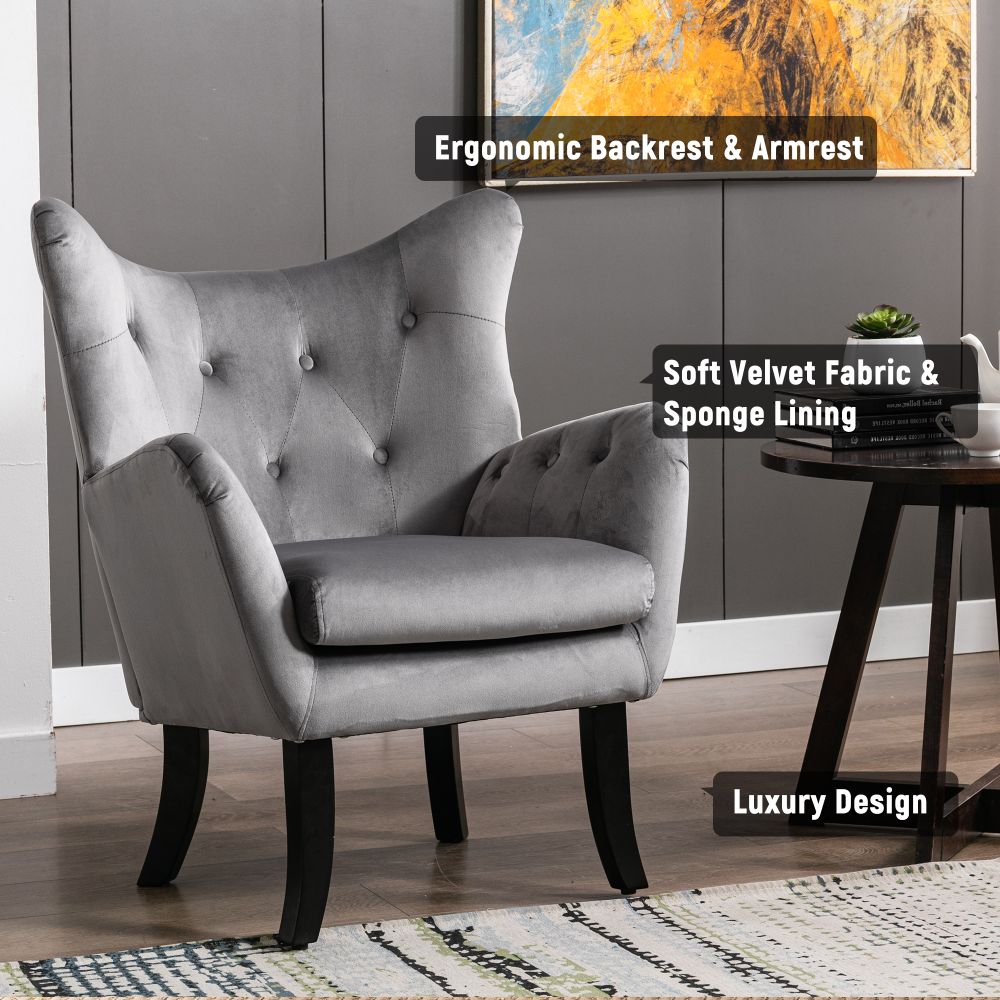 Mid Century Wingback Arm Chair Modern Upholstered High Back Accent Chair