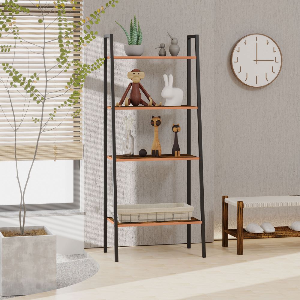 4-Tier Vintage Ladder Shelf Bookcase Storage Rack Stand Plants DisplayBookshelf
