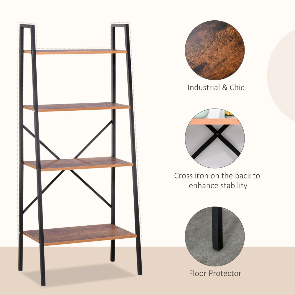 4-Tier Vintage Ladder Shelf Bookcase Storage Rack Stand Plants DisplayBookshelf