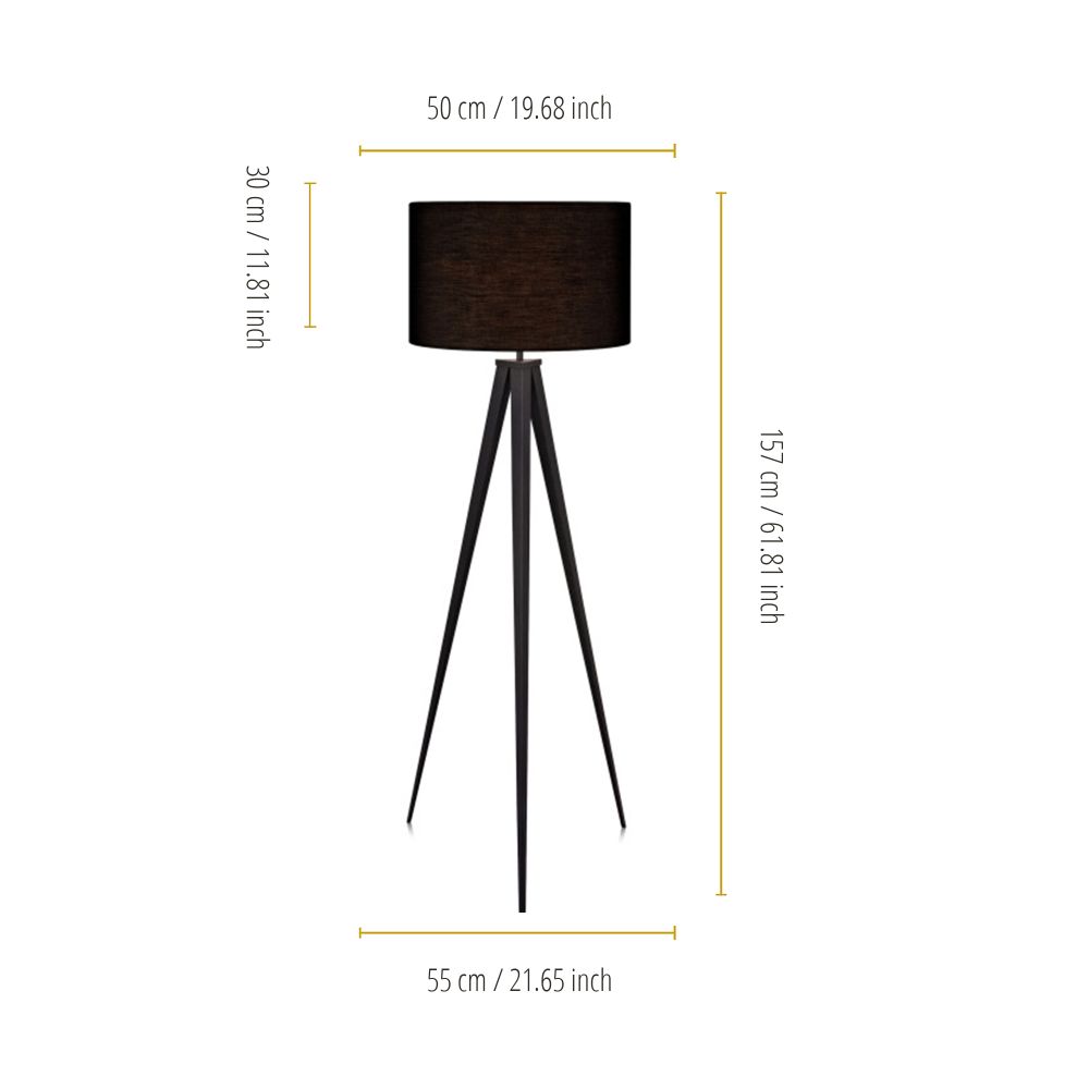 Romanza Tripod Standing Floor Lamp & Shade, Modern Lighting, Black