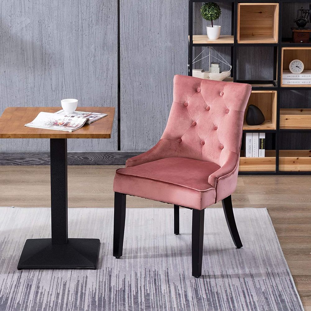 Dining Chairs Set of 2 Velvet Fabric Chairs with Wooden Style Metal Legs for Dining Room Pink(And many