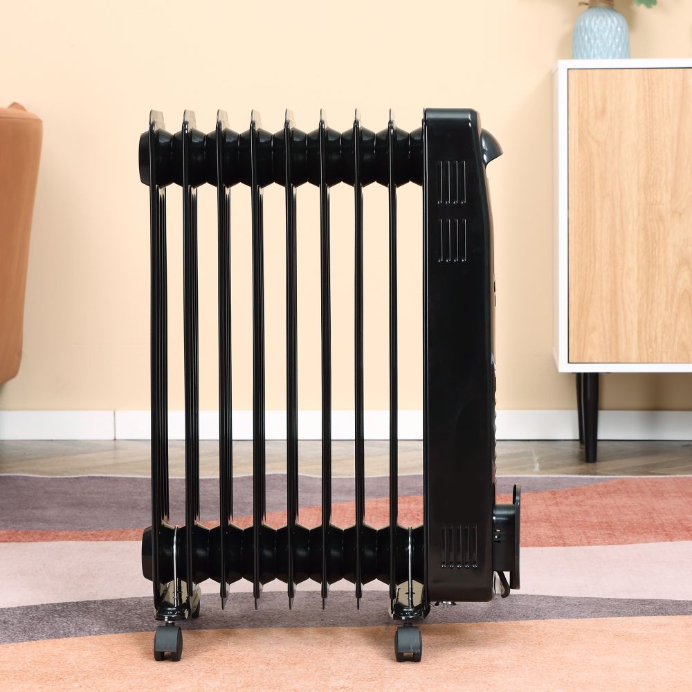 2180W Oil Filled Radiator, 9 Fin Portable Heater w, Timer Remote Control Black