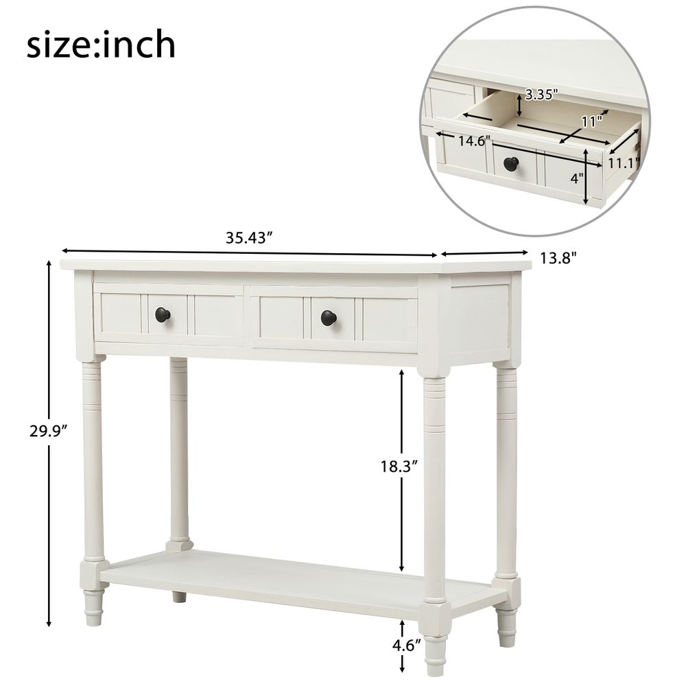 Daisy Series Console Table with Two Drawers and Bottom Shelf (Ivory White)