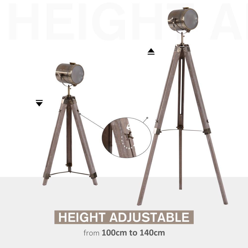 Vintage Tripod Floor Lamp Spotlight Searchlight Height Adjustable Copper Finish