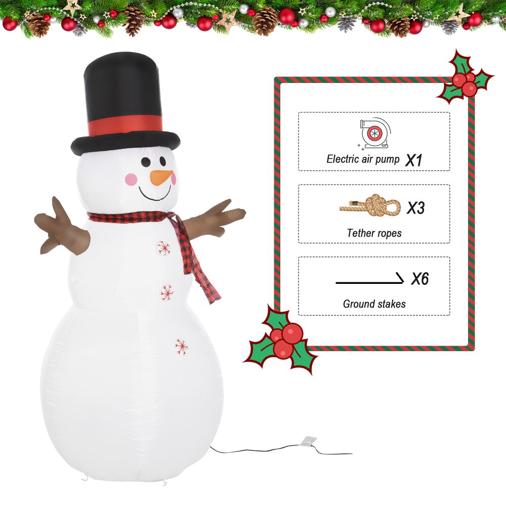 6ft/1.82m Tall Giant Inflatable Snowman Christmas with Hat Scarf LED Lights