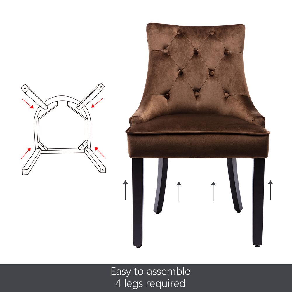 Dining  Chairs in Solid Wood & Brown Velvet
