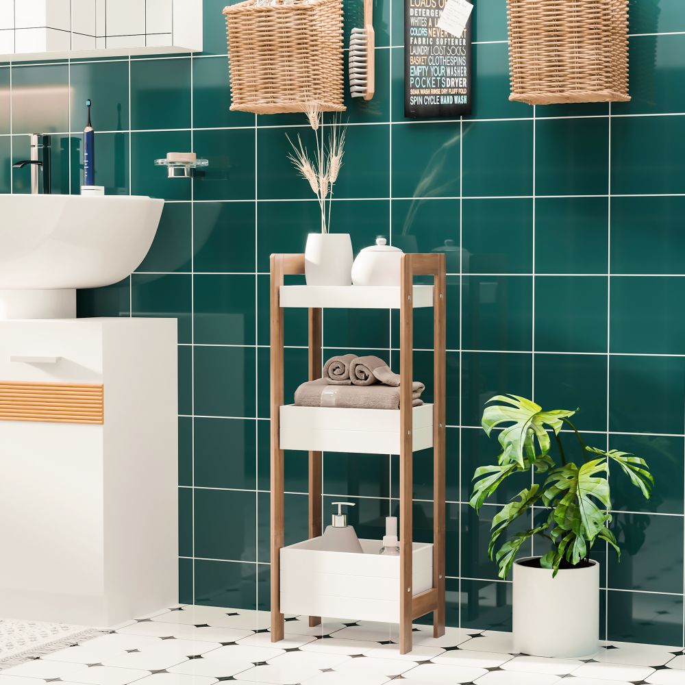 3-Tier Shelf Storage Bamboo Cupboard Standing Unit Rack Organizer Bathroom