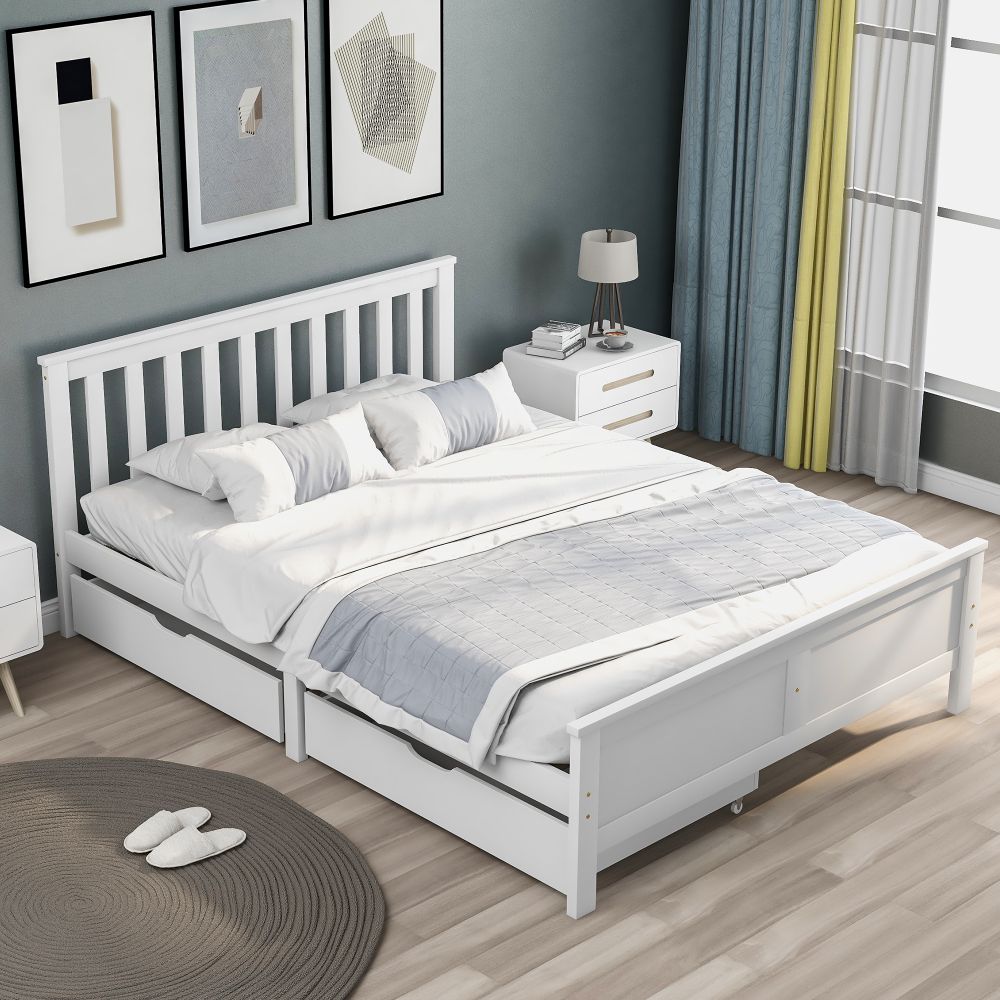 wooden bed with drawers