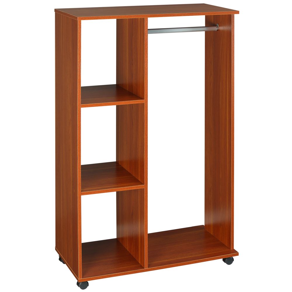 Single Mobile Open Wardrobe Storage Shelves Organizer With Clothes Hanging Rail