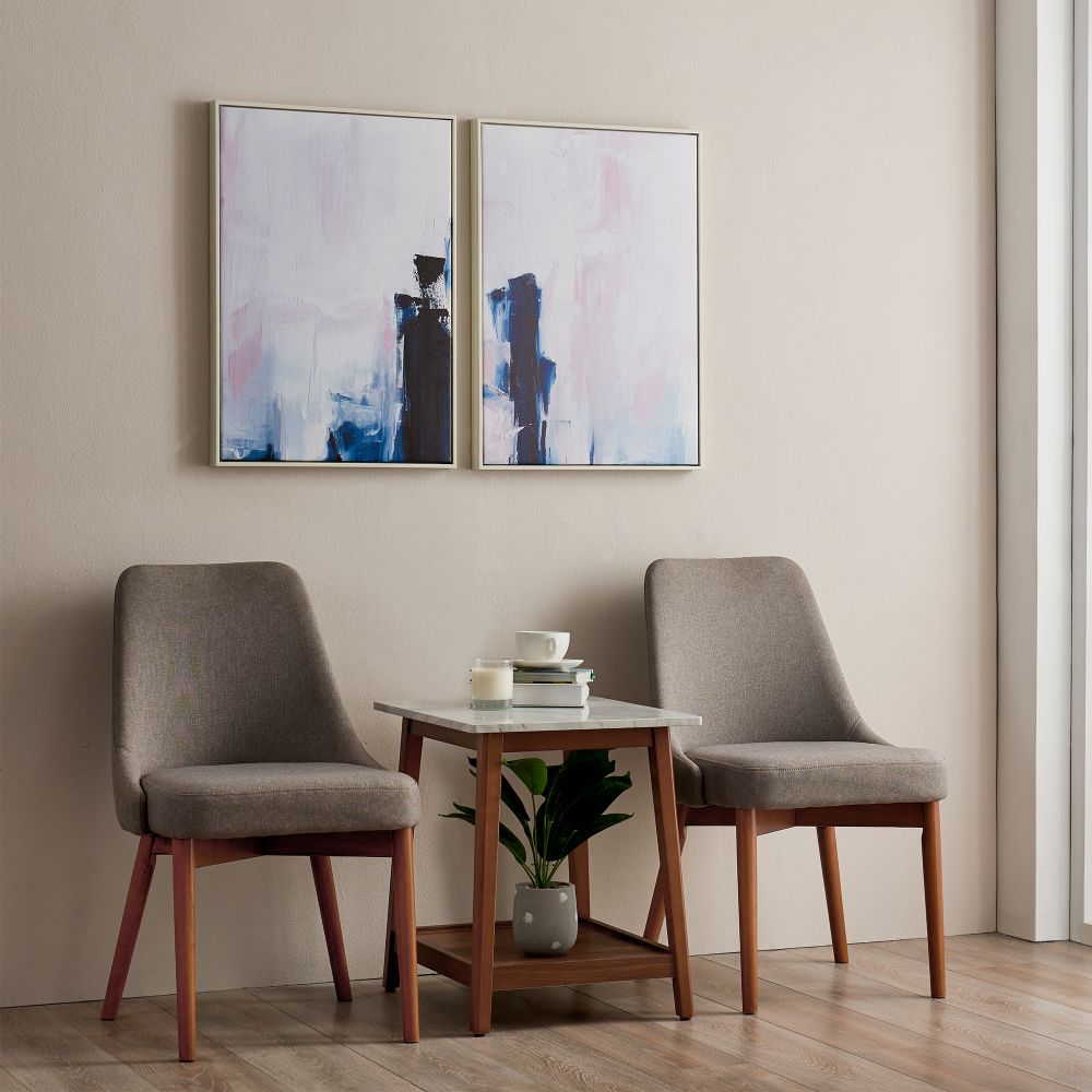 Wooden Side Table with Marble Effect Top & Shelf, Coffee End Table