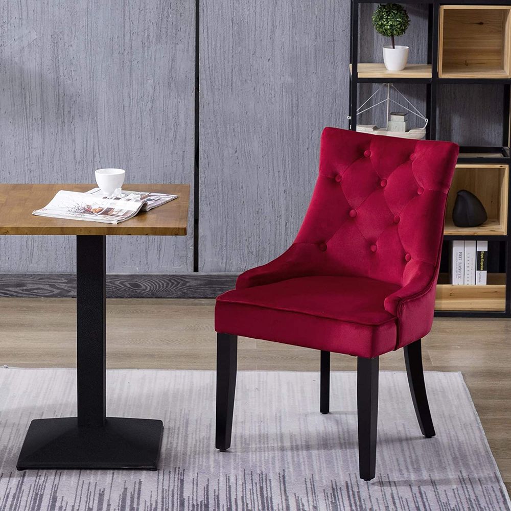 Dining Chairs Set of 2 Velvet Fabric Chairs with Wooden Style Metal Legs for Dining Room,Red(And many