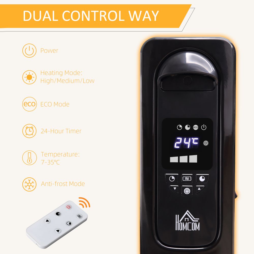 2720W Oil Filled Portable Radiator Space Heater with Remote Control - Black