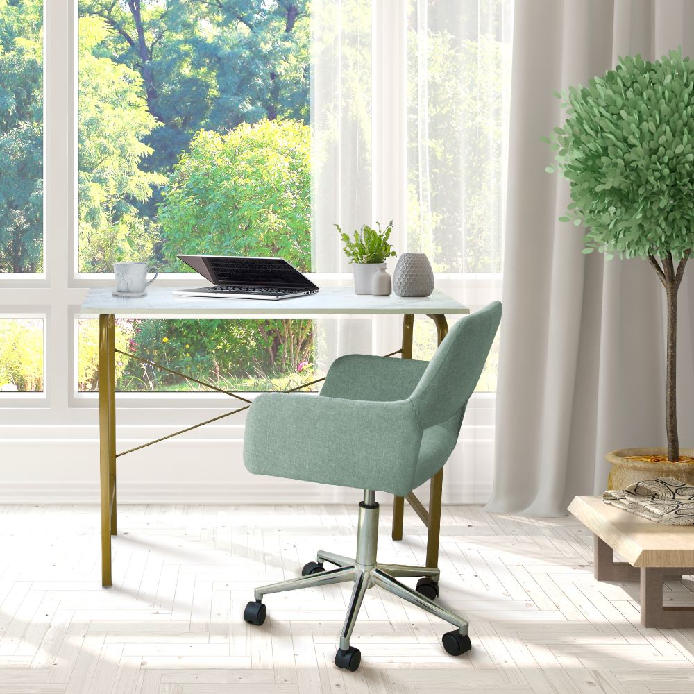 Office Wooden Computer Desk, Study Writing Table, White Faux Marble