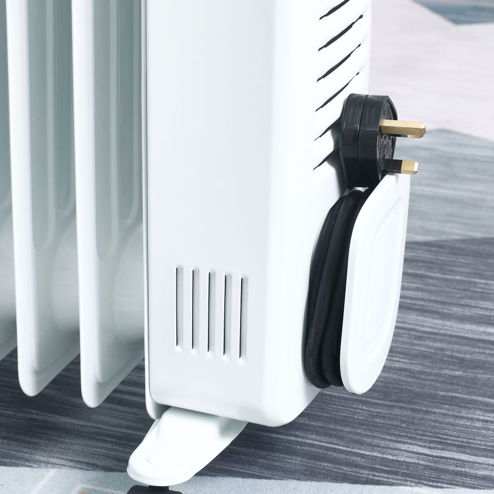 2180W Oil Filled Radiator, 9 Fin Portable Heater w, Timer Remote Control White