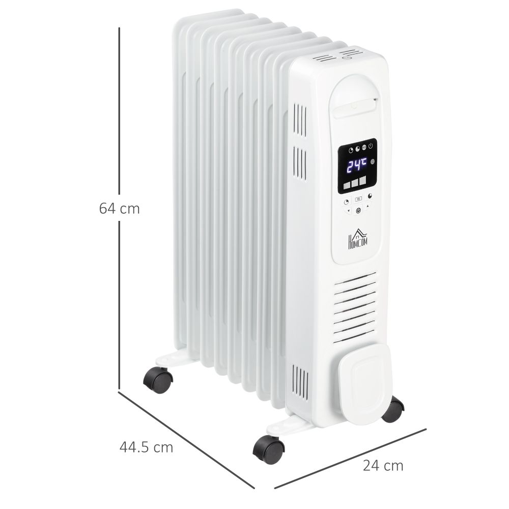 2180W Oil Filled Radiator, 9 Fin Portable Heater w, Timer Remote Control White