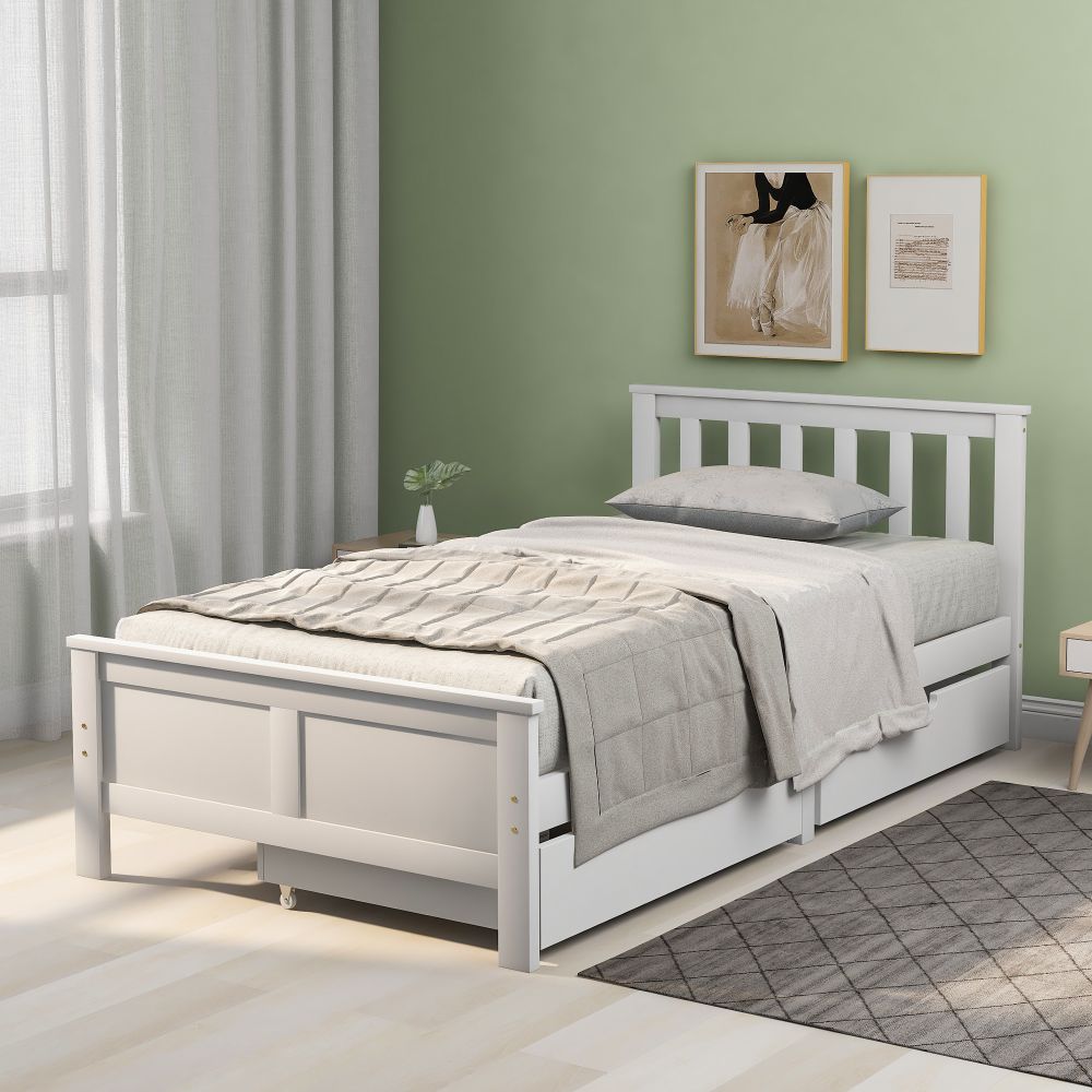 Wooden Solid White Pine Storage Bed with Drawers Bed Furniture Frame