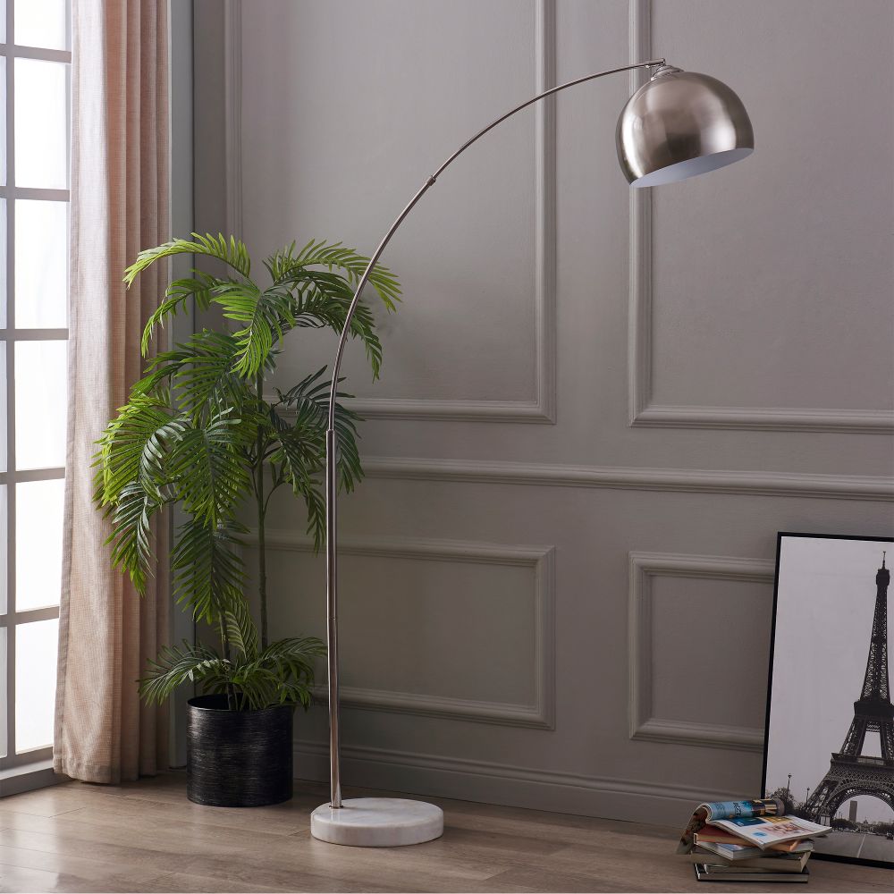 Standard Arc Curved Floor Lamp, Modern Lighting, Silver Nickel
