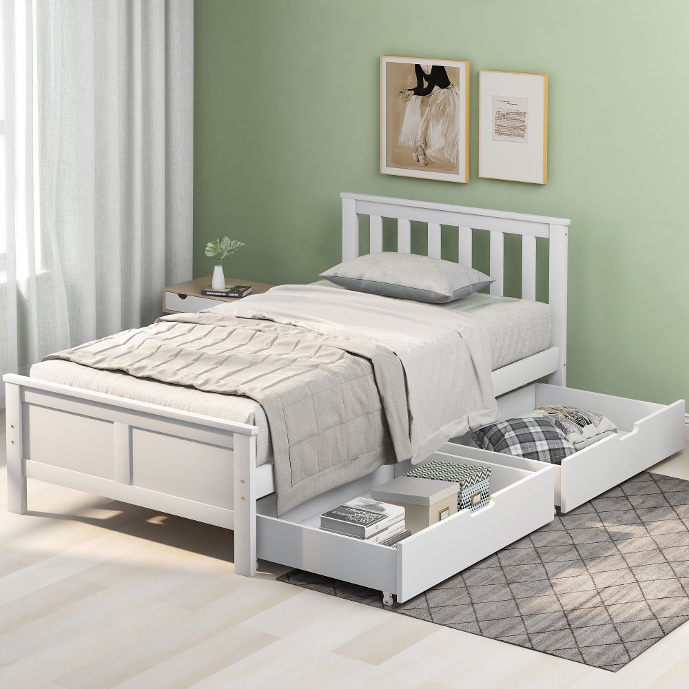 Wooden Solid White Pine Storage Bed with Drawers Bed Furniture Frame