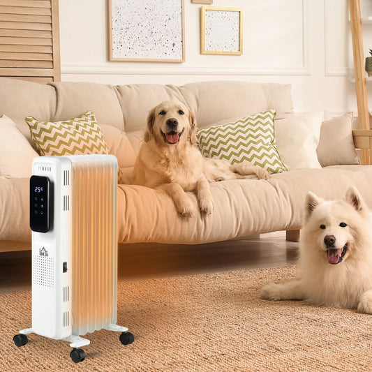 1630W Oil Filled Radiator, 7 Fin Portable Heater w, Timer Remote Control White
