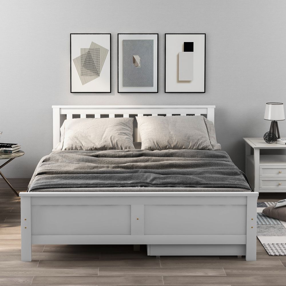 wooden bed with drawers