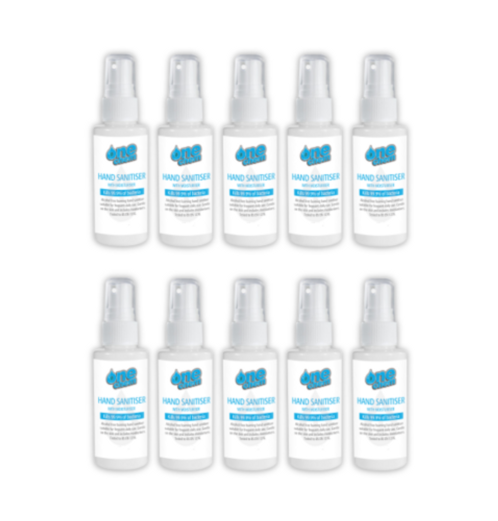 Hand Sanitiser with Moisturiser Travel size 10 x 100ml One Chem Alcohol Free
