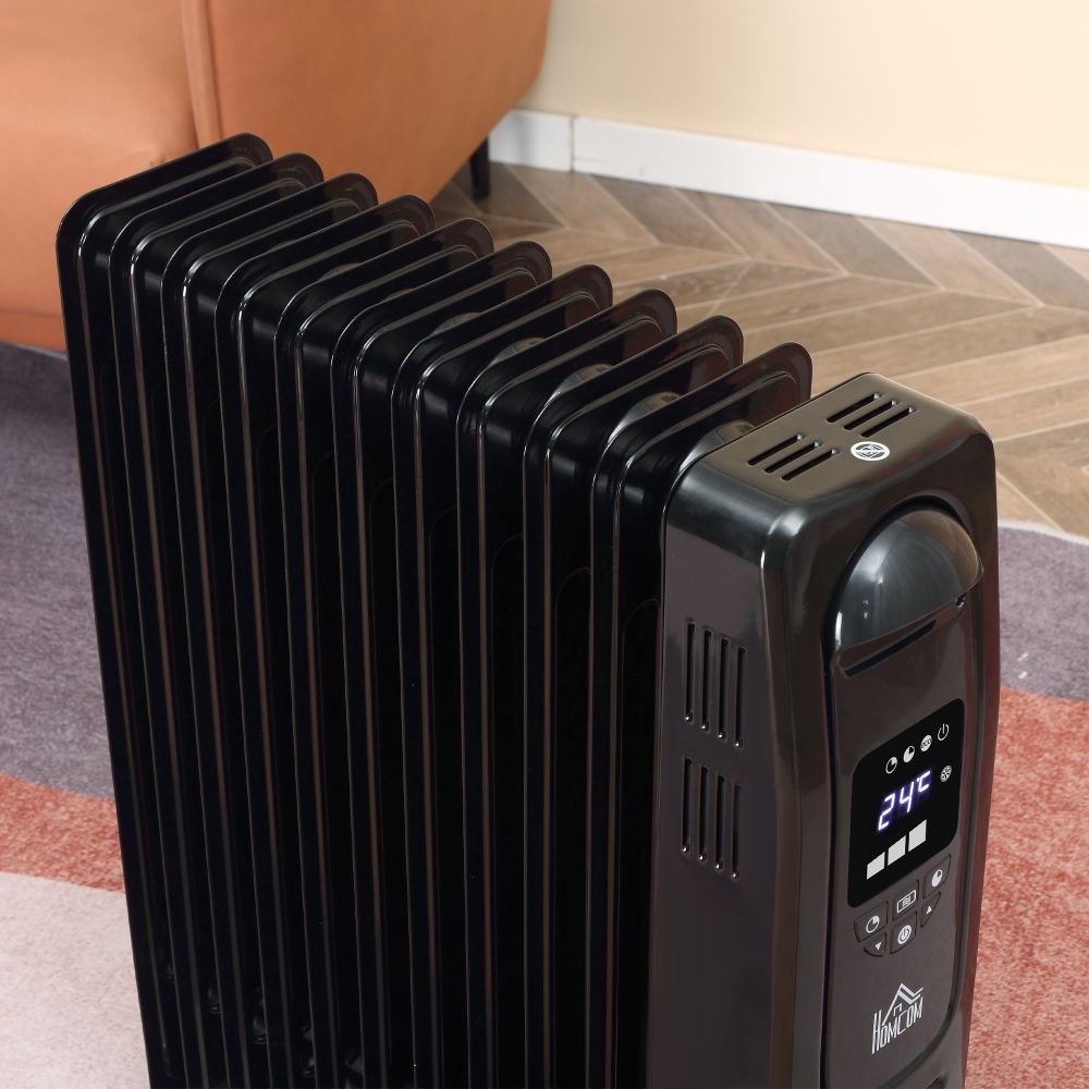 2180W Oil Filled Radiator, 9 Fin Portable Heater w, Timer Remote Control Black