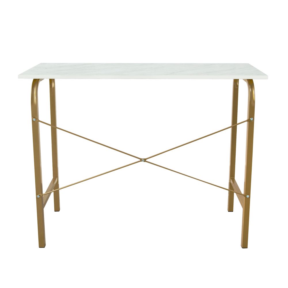 Office Wooden Computer Desk, Study Writing Table, White Faux Marble