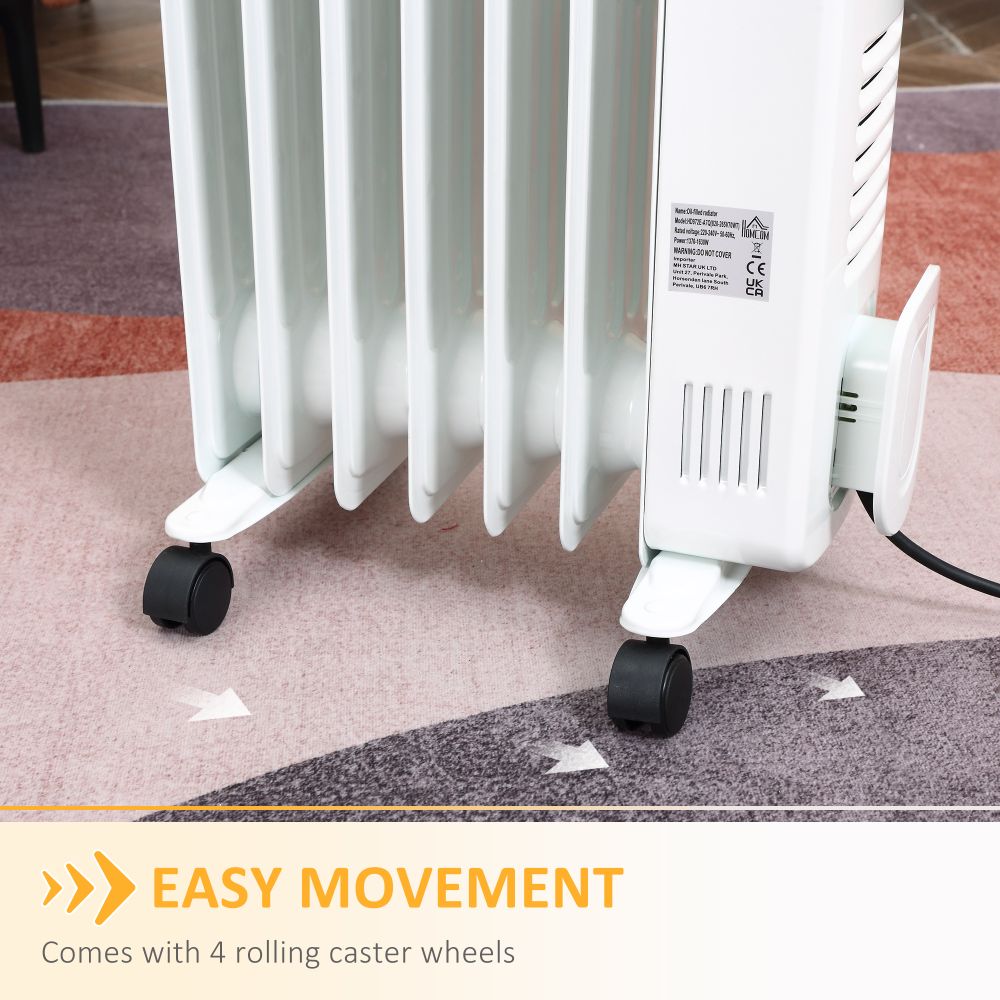1630W Oil Filled Radiator, 7 Fin Portable Heater w, Timer Remote Control White