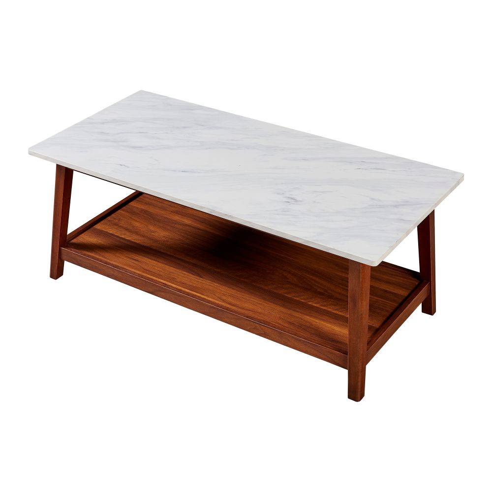 Wooden Coffee Table Faux Marble Finish Modern Design TV Unit