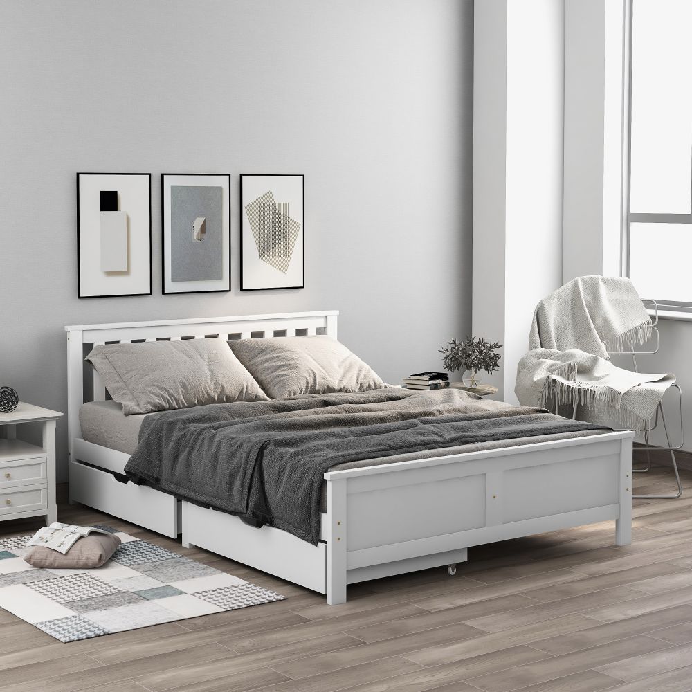 wooden bed with drawers