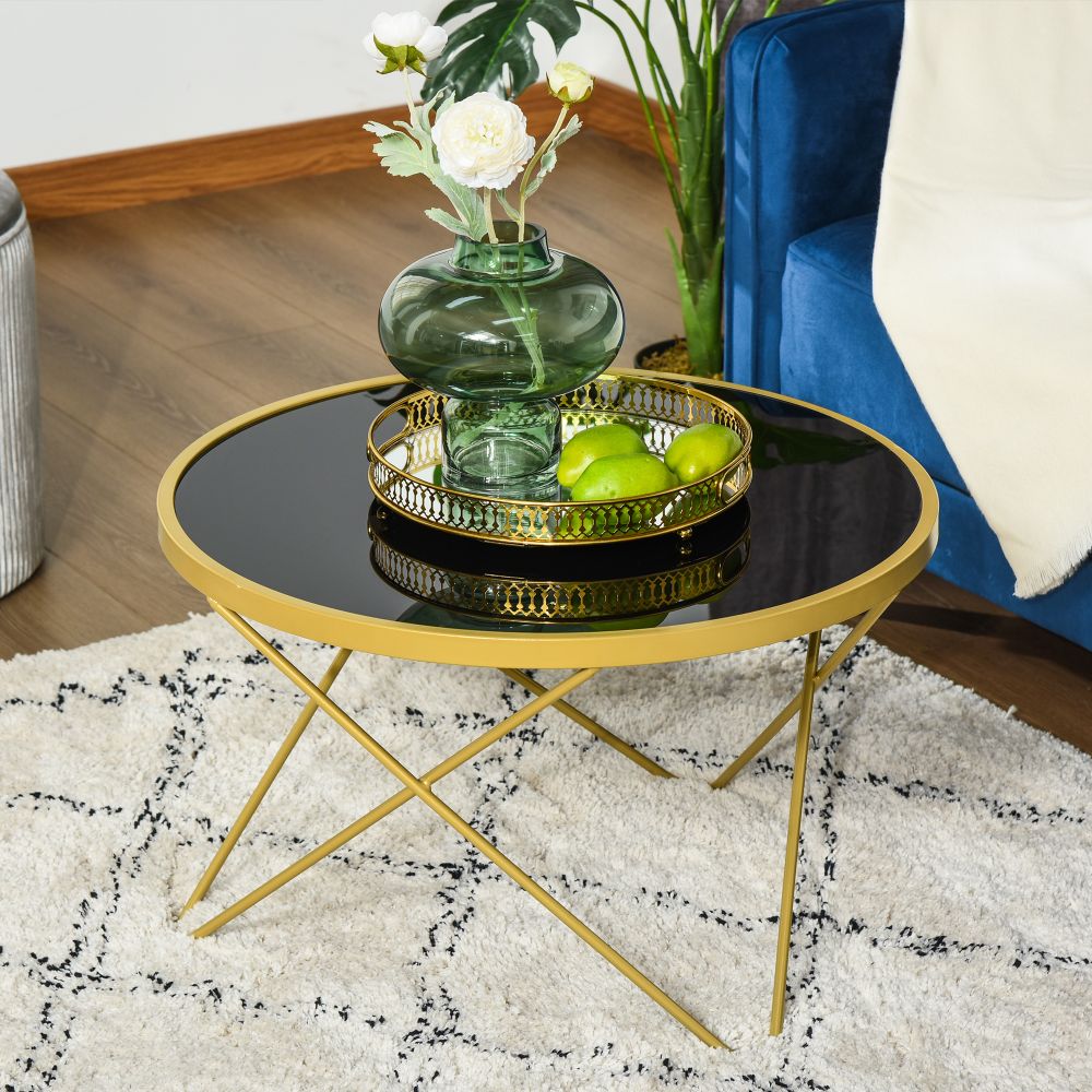 Tempered Glass Coffee Table Art Deco Side End Table w/ Hairpin Legs 65x65x40cm