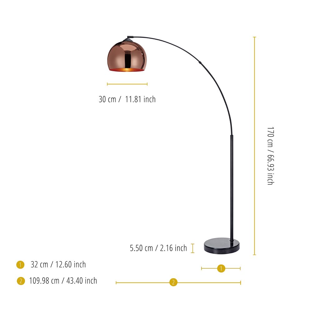 Arquer Standard Arc Curved Floor Lamp, Modern Lighting, Rose Gold